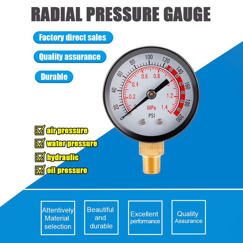 TS-Y50-1.4mpa Dial Dual Scale Water Oil Water Pressure Gauge Stainless Steel Gas Pressure Gauge with Dual Scale TS-Y50-1.4mpa Dial Dual Scale Water Oil Water Pressure Gauge Stainless Steel Gas Pressure Gauge with Dual Scale